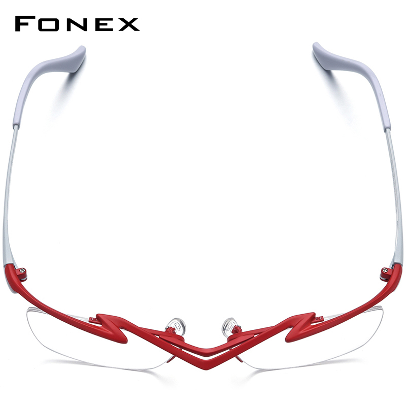 FONEX Titanium Kacamata Kacamata Pria Merek Desain Semi-Rimless Square Kacamata Setengah Rim Jepang Ultralight-Berat Kacamata 85763