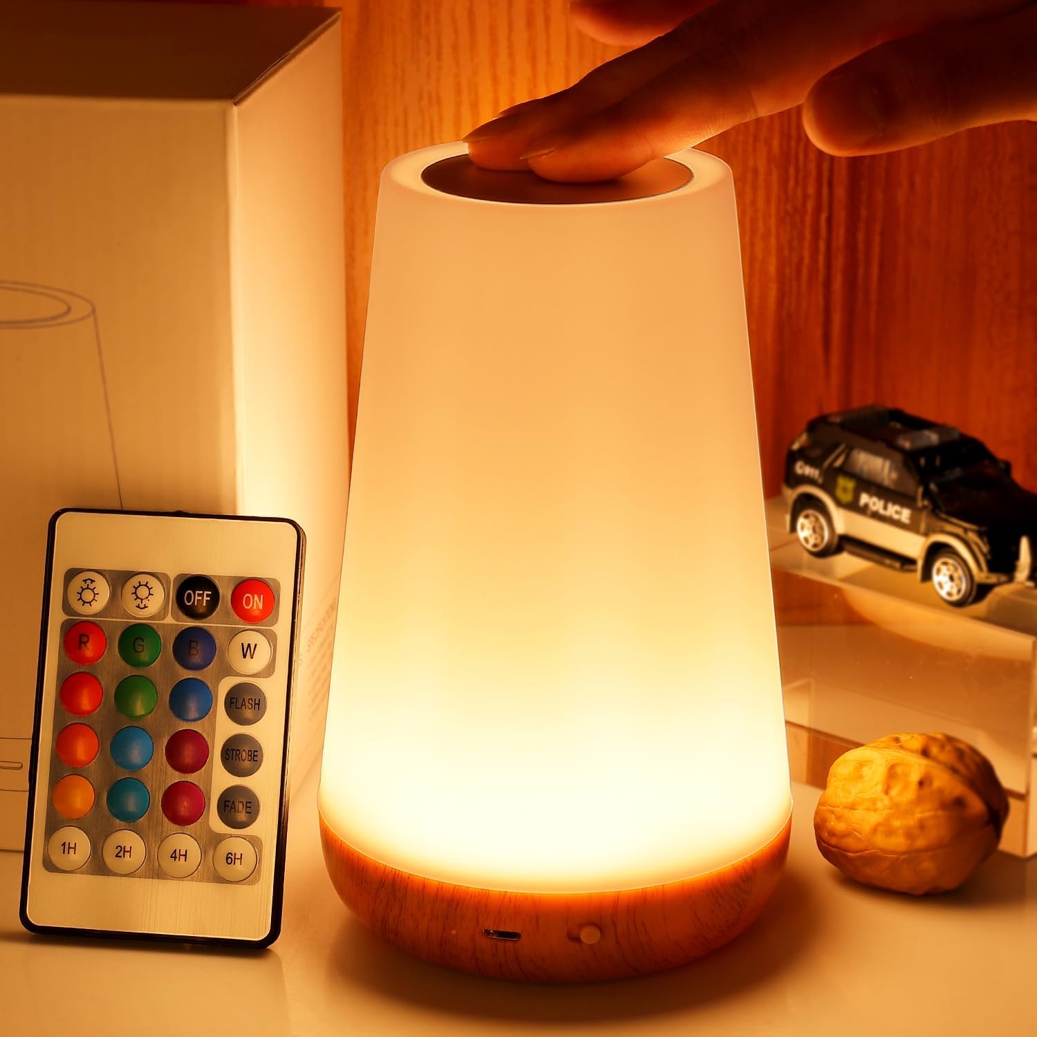 Luz nocturna que cambia de 13 colores, lámpara de noche RGB recargable por USB táctil con Control remoto, lámpara regulable, lámpara de mesita de noche portátil