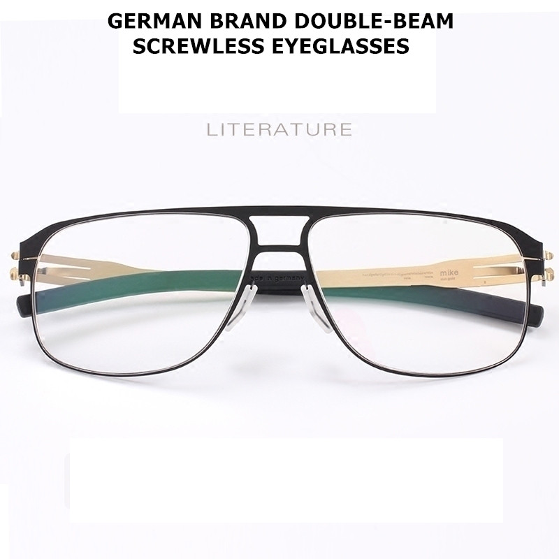 Montura de gafas para hombre y mujer, gafas graduadas de acero inoxidable, de doble haz, piloto, sin tornillo, marca alemana