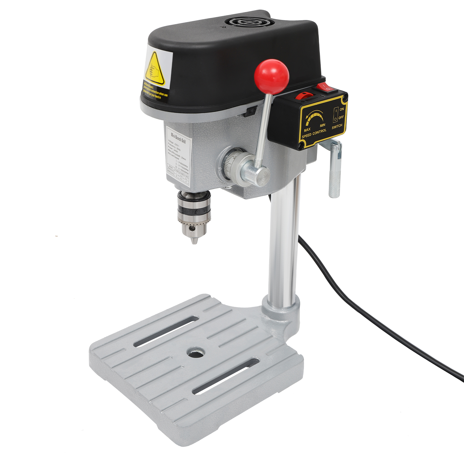 Mini taladro de sobremesa de 340W con base de hierro fundido, Motor de alambre de cobre completo, 3 velocidades ajustables