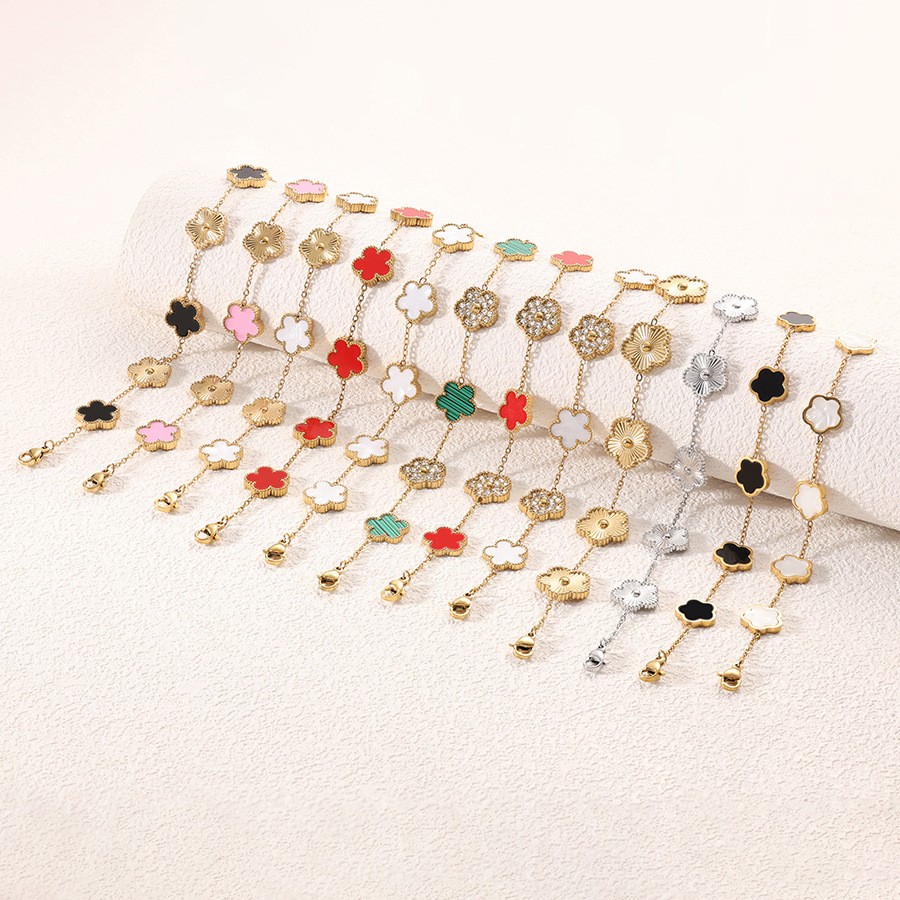 1 ชิ้นสแตนเลสZircon Mother-Of-Pearlสร้อยข้อมือดอกไม้ห้าใบสําหรับผู้หญิง,เรียบง่ายและแฟชั่นสวมใส่ทุกวันเครื่องประดับ
