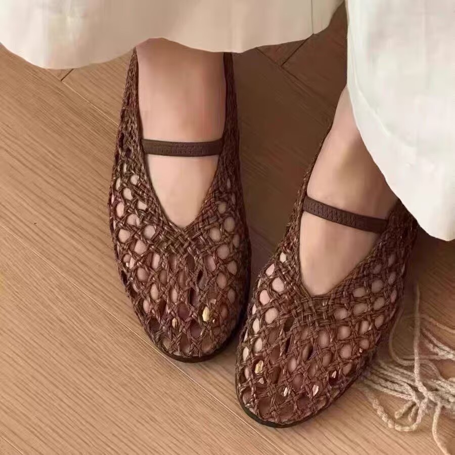 Zapatos Planos Cómodos de Estilo Francés Vintage con Tejido Calado para Mujer, Sandalias Cómodas con Diseño de Malla para el Verano 2026