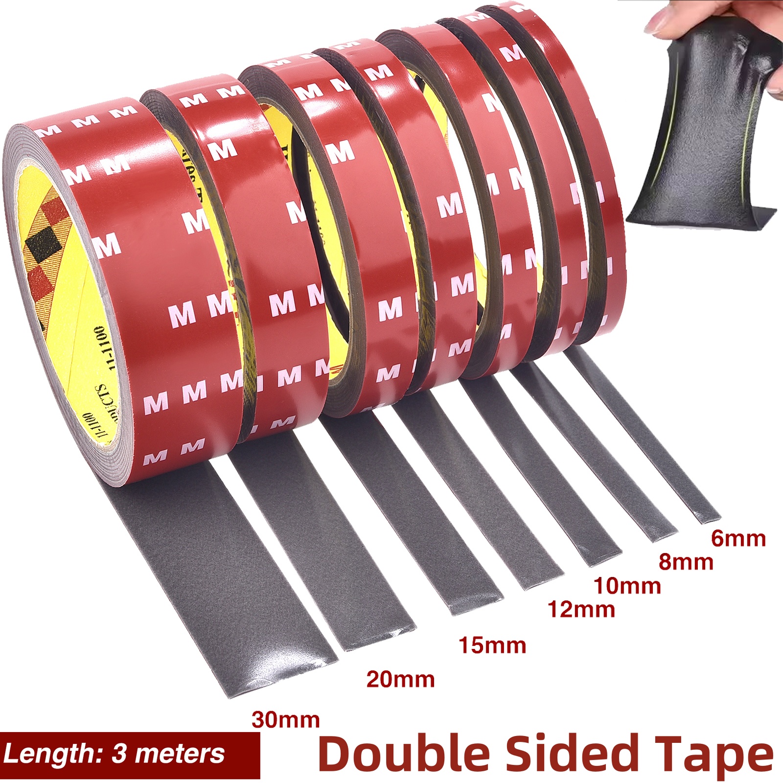 Extra starker doppelseitiger Klebeband, 3 m lang, 6–30 mm dick, Acrylschaum-Klebeband-Aufkleber für Auto, Zuhause, Innenbereich, hohe Temperatur