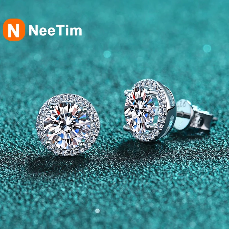 NeeTim Moissanite Stud Oorbellen voor Vrouwen S925 Sterling Zilver Wit Vergulde Diamanten Oorbel Oorstekers Bruiloft Fijne Sieraden