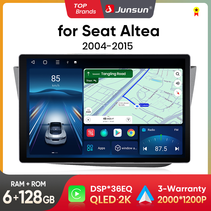 Junsun X7 MAX Multimedia Autoradio, CarPlay sem fio, Android, auto rádio de carro para Seat Altea 2004-2015, 2K AI Voice, 2004-2015