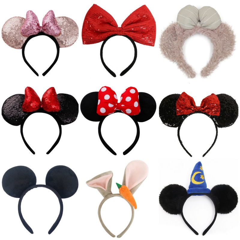 Disney Amusement Park Polka Dot Bow Big Ear Plush Head Hoop Mickey Mouse Hair Ornament Mickey Hair Hoop Minnie