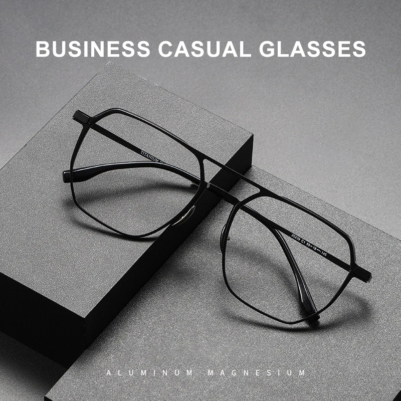 VICKY Groot Frame Aluminium & Titanium Dubbele Brug Business Anti-Blauw Licht Leesbril Mannen Aanpasbare Recept 20239