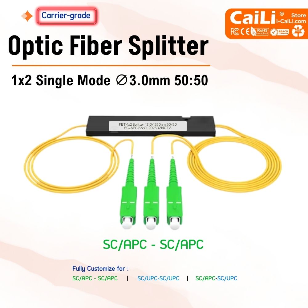 Fiber Optic Splitter SC/APC UPC 1X2 50:50 FTTH Single Mode 1*2 PLC Splitter พร้อมกล่อง ABS SC-APC UPC