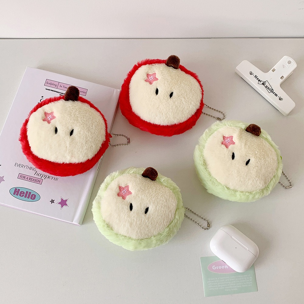 Coreano super bonito bonito saco de mudança de maçã criativo dos desenhos animados saco de pelúcia pingente mini saco estudante fone de ouvido saco de armazenamento de cabo de dados pequeno