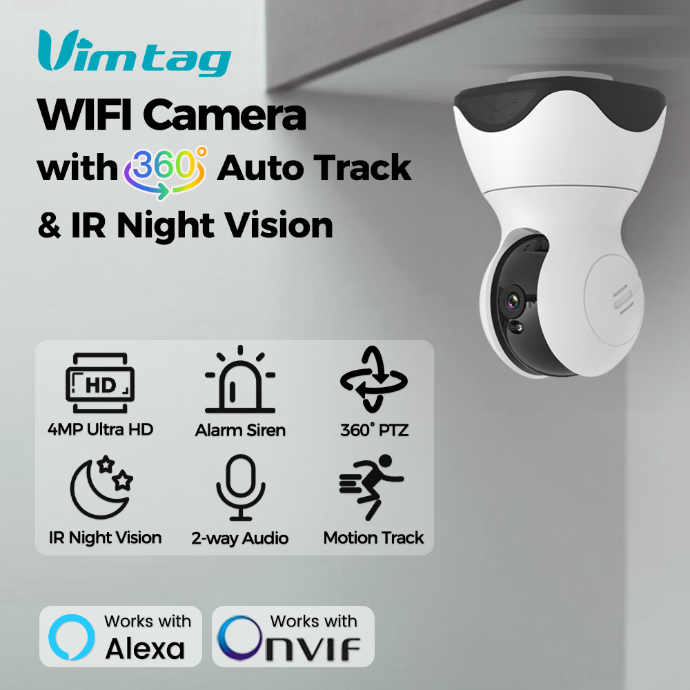 VIMTAG 4MP 360 °   Kamera WIFI Auto Track 2-kierunkowy dźwięk IR Night Vision AI Kamera IP do wykrywania ludzi PTZ Nadzór bezpieczeństwa w pomieszczeniach