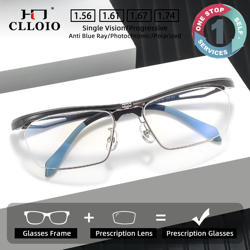CLLOIO Business Office Flippable Design Blauw licht blokkerende leesbril voor heren Klassieke dames halfmontuur presbyope bril