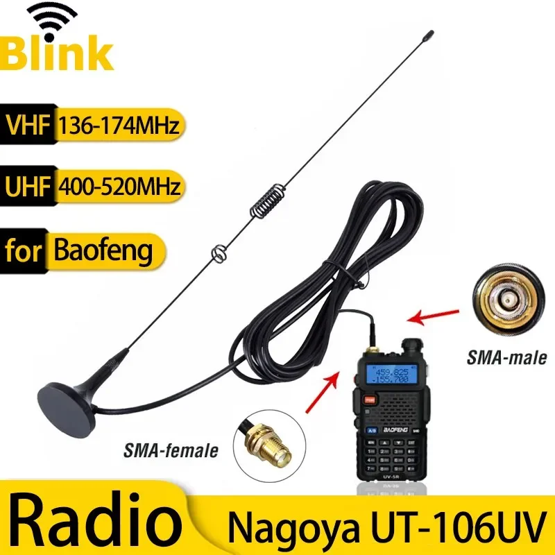 Nagoya UT-106UV Auto Ham Radio Antenna Magnetica VHF/UHF Dual Band SMA-Femmina per Baofeng BF-888S UV-5R/9R/10R/82 Walkie Talkie