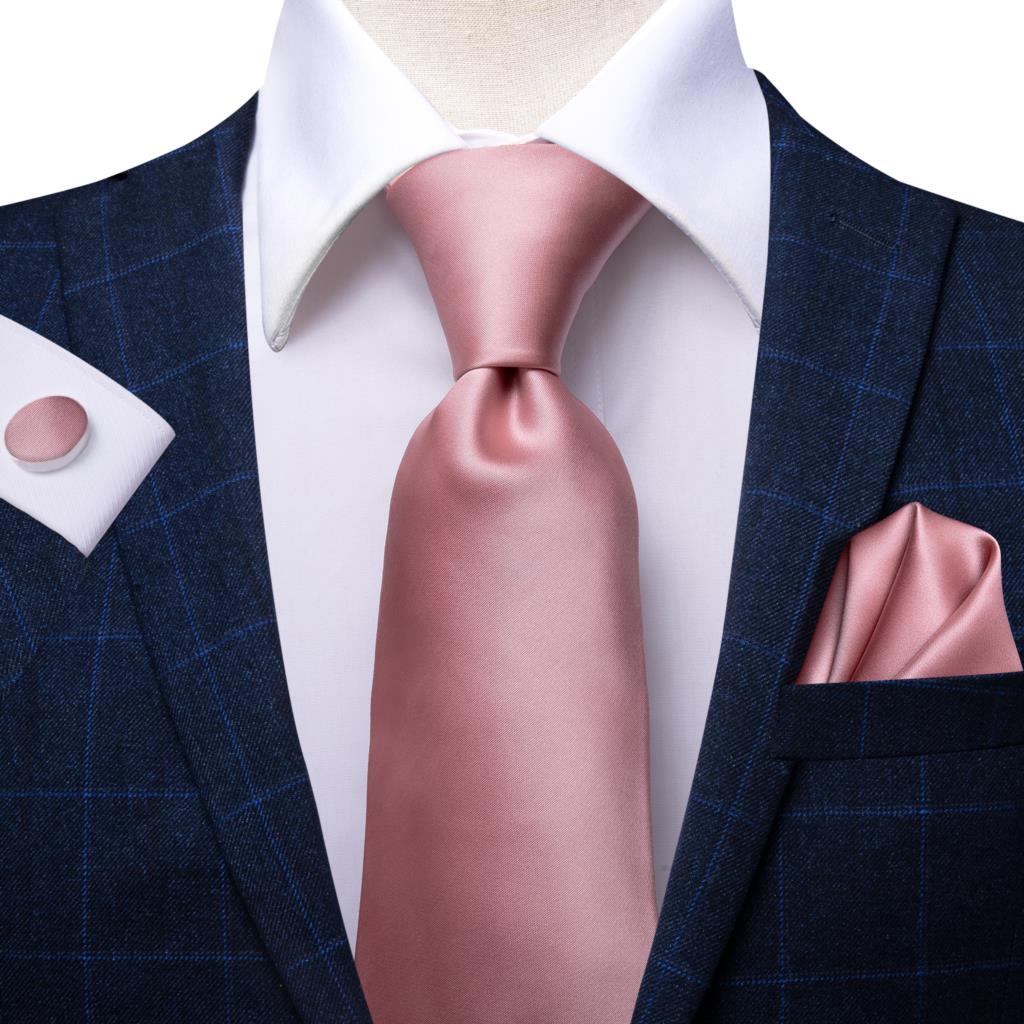 Dusty Pink Solid 2023 New Elegant Mens Ties Hanky gemelli cravatte di seta per uomo festa di nozze Business Fashion Brand Hi-Tie