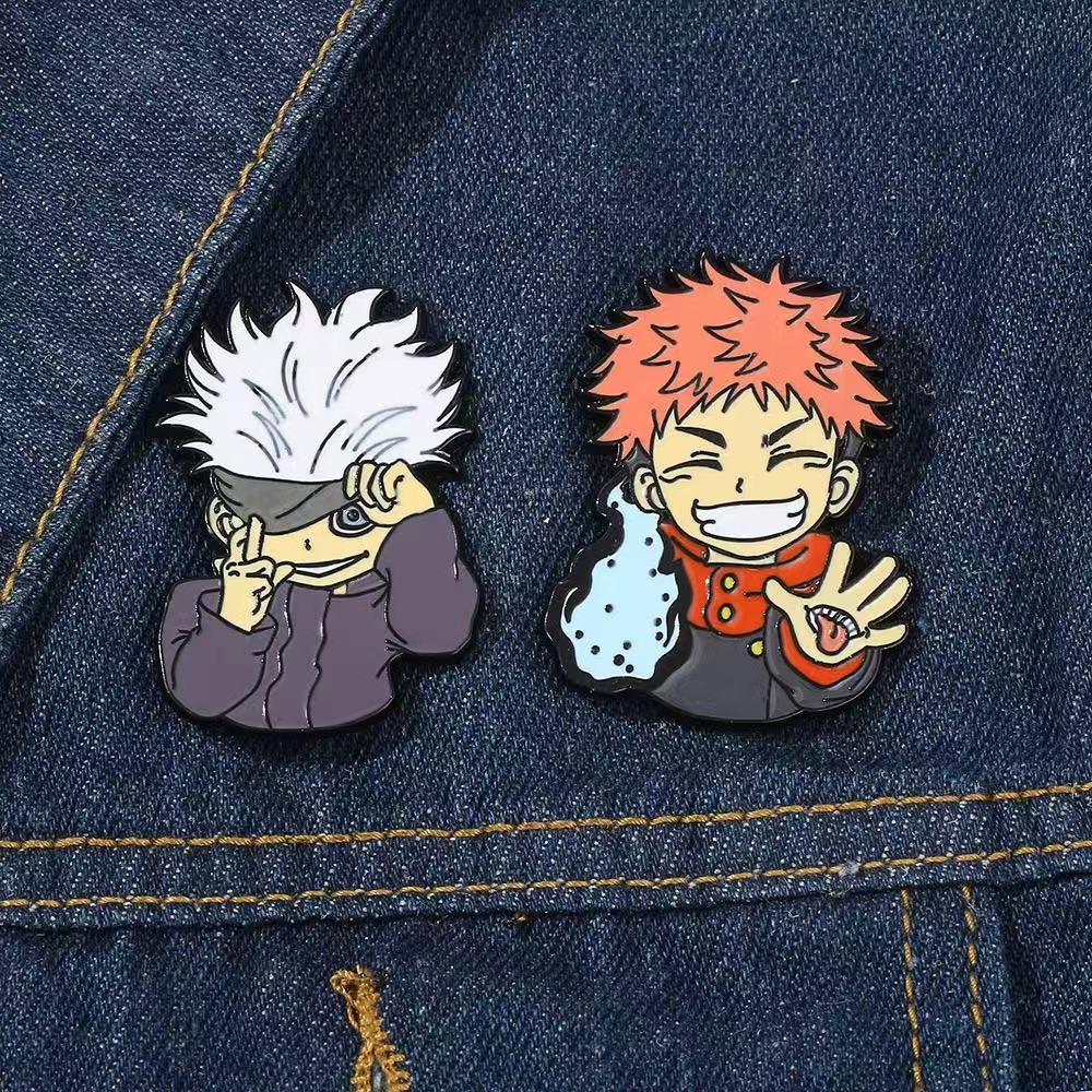 Gojo satoru itadori yuji esmalte pinos anime papel máscara de olho figura mangá broches crachá dos desenhos animados jujutsu kaisen acessórios jóias
