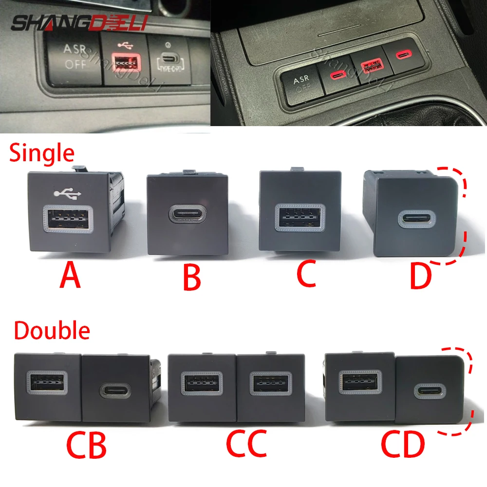 Para VW Golf 6 MK6 Jetta 5 MK5 Scirocco 2006 - 2012 cargador USB de coche PD carga rápida QC3.0 botón adaptador de carga de teléfono automático