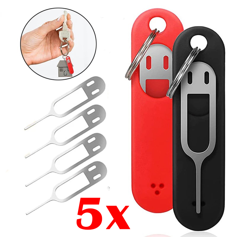 Aguja de expulsión de tarjeta Sim antipérdida, 5 uds., con estuche de almacenamiento, Pin eyector de acero Universal para teléfono móvil, llavero abridor de bandeja de tarjeta SIM