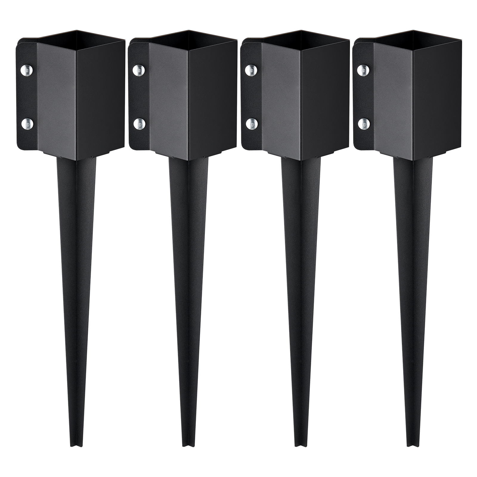 SucceBuy Pico de tierra para anclaje de poste de valla, paquete de 4, 24 x 4 x 4 pulgadas de diámetro exterior (diámetro interior 3,5 x 3,5 pulgadas), recubierto de polvo de metal