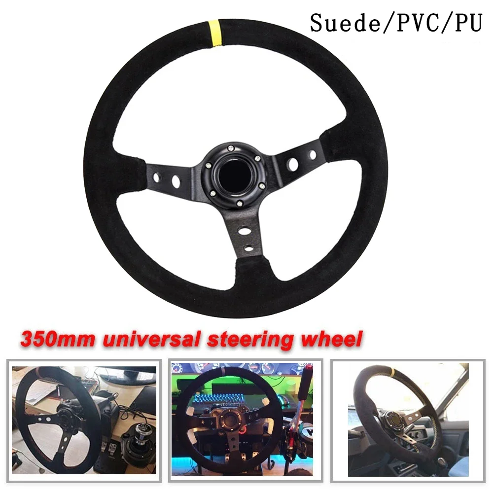 Uniwersalna 350MM zamszowa kierownica skórzana kierownica Drift wyścigi typu kierownica wysokiej jakości zamsz/PVC