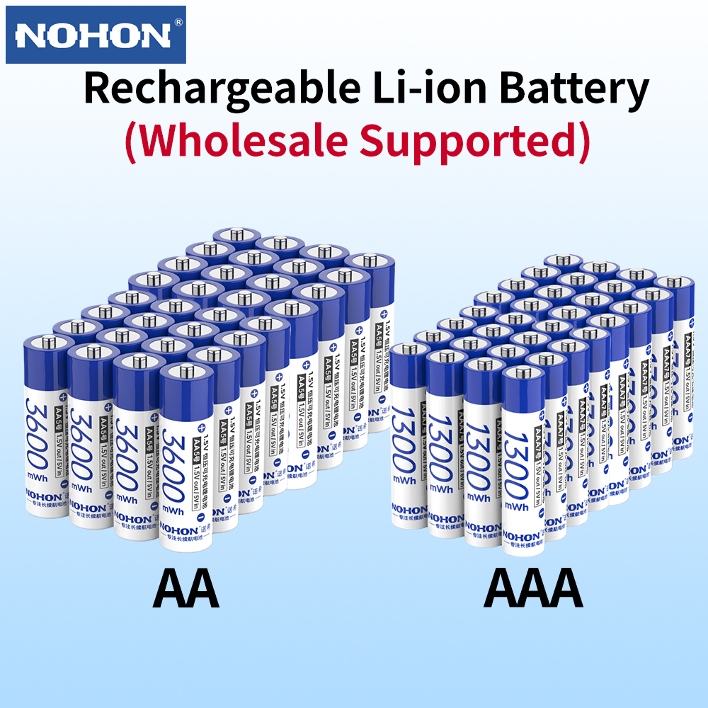 Nohon AA Rechargeable Battery 1.5V AAA Lithium Batteries AA/AAA Li-ion Rechargeable Battery for Home Office Wholesale Supported