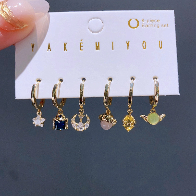 Trend Design CZ Stone Outer Space Wars Orecchini a cerchio Set Colore oro Zircone Gioielli da donna per ragazze