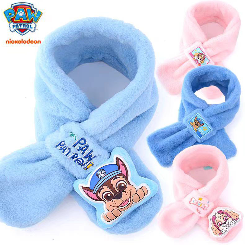 100% genuíno patrulha pata engrossar gola cruzada cachecol crianças meninas luva quente inverno silenciador pele de pelúcia bonito xale cachecóis alta qualidade