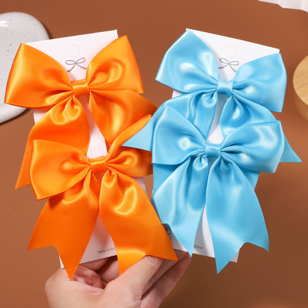 Pinces à cheveux avec nœuds en gros-grain, ruban de couleur unie, épingles à cheveux pour enfants filles, Barrettes faites à la main, couvre-chef pour bébé, accessoires pour cheveux, 2 pièces/ensemble
