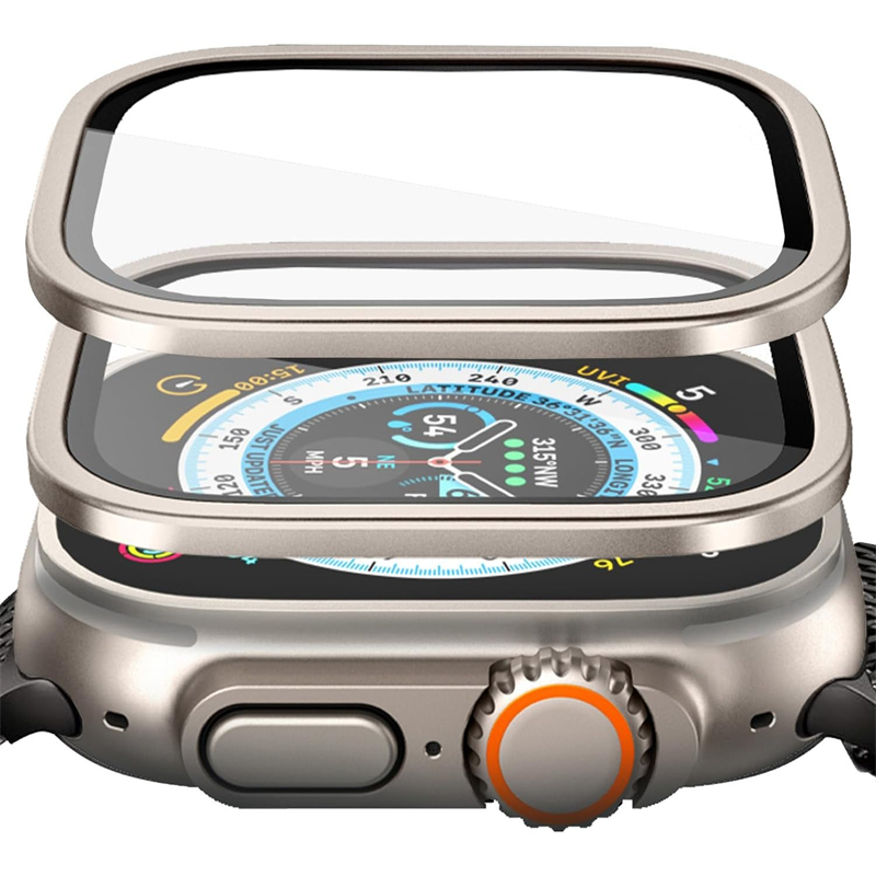 Boîtier en alliage d'aluminium + verre trempé pour Apple Watch Ultra 2 49mm, protecteur d'écran anti-rayures pour iWatch Ultra 49mm, Film de protection