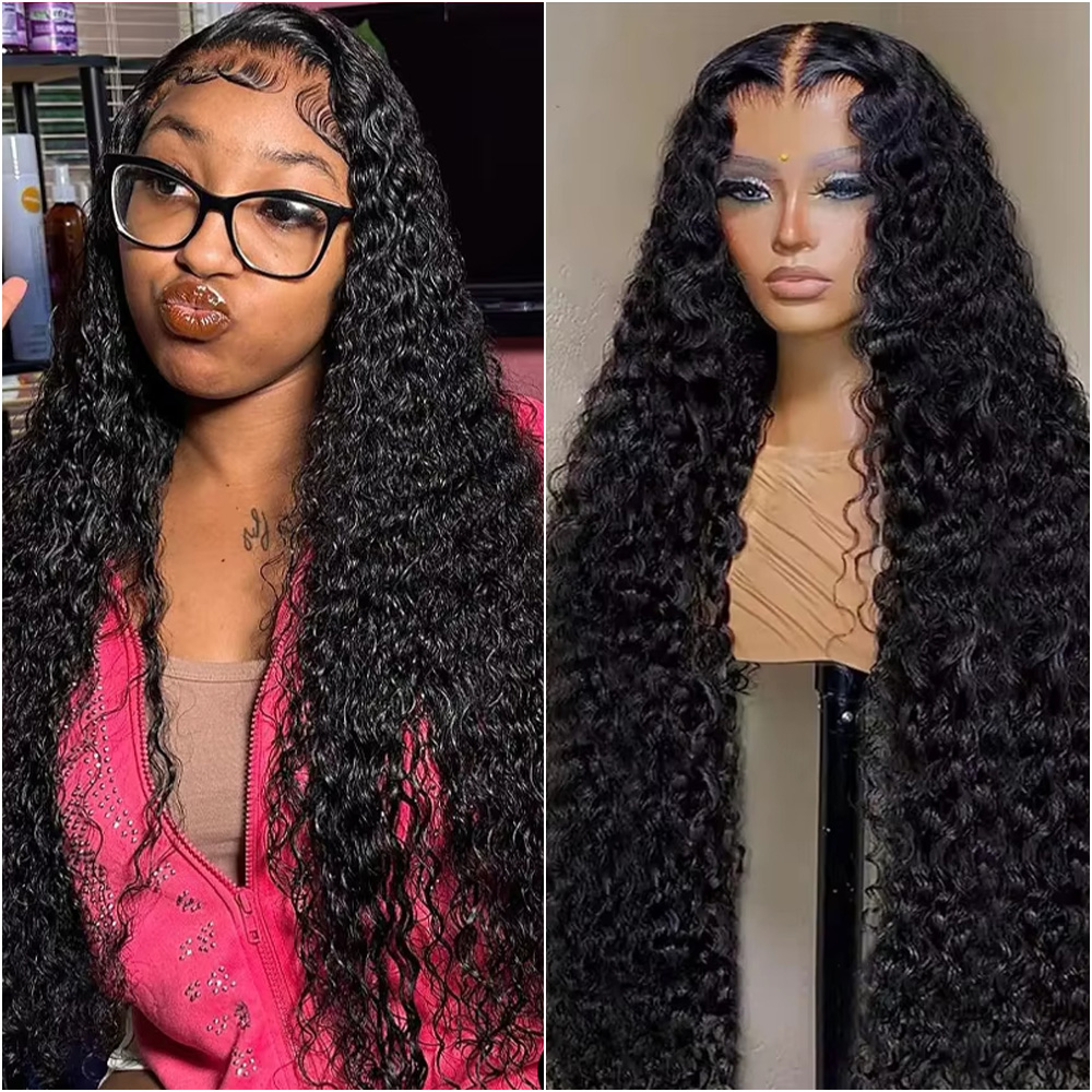 Peruca Frontal HD de 38-40 Polegadas com Ondas Profundas 13x6, Cabelo Humano Cacheado Ondulado, Peruca Brasileira 5x5 com Renda Frontal Pré-arrancada para Mulheres