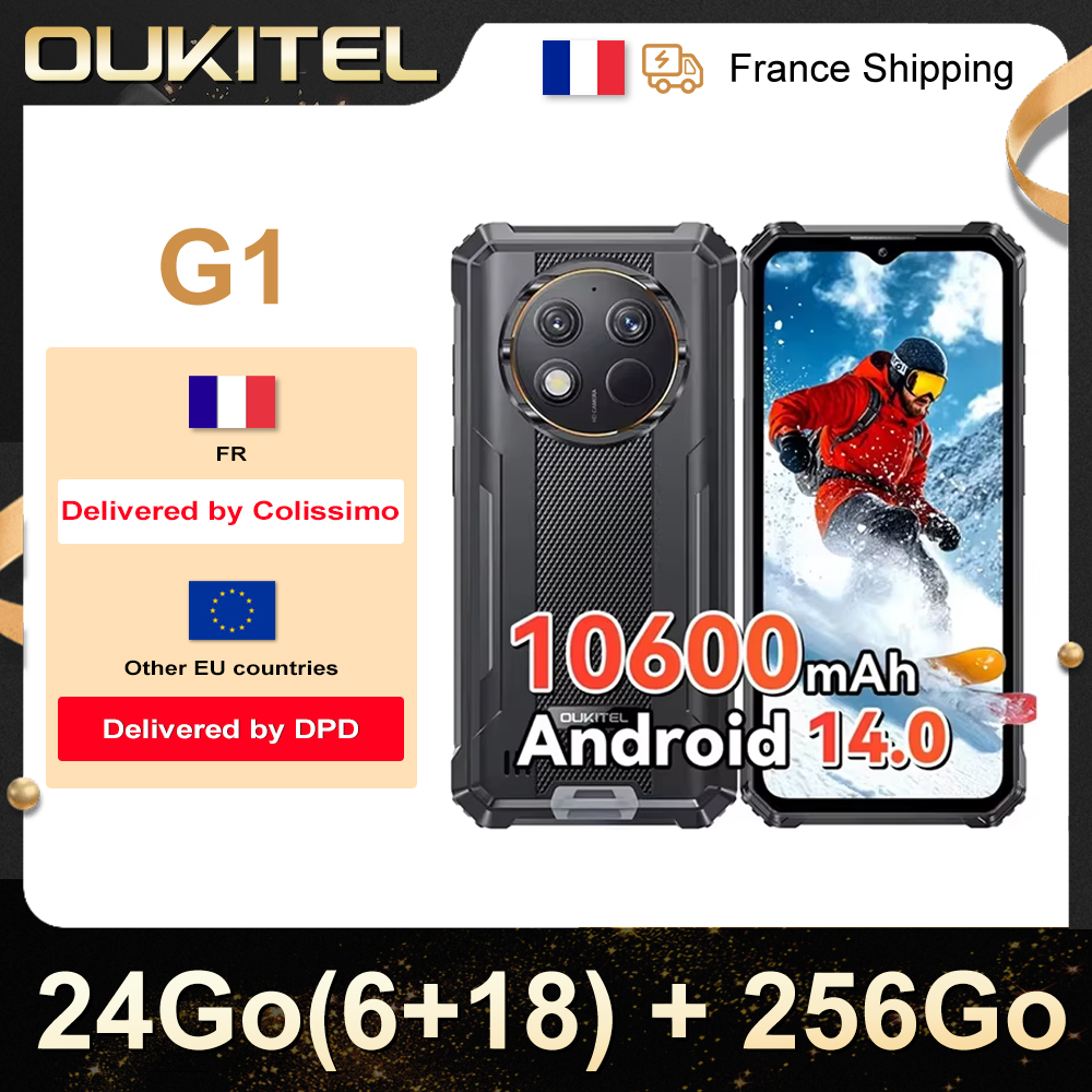 Oukitel G1 Smartphone resistente Android 6,52 ''10600mAh 24GB + 256GB teléfono resistente Android14 48MP HD + cámara teléfono celular