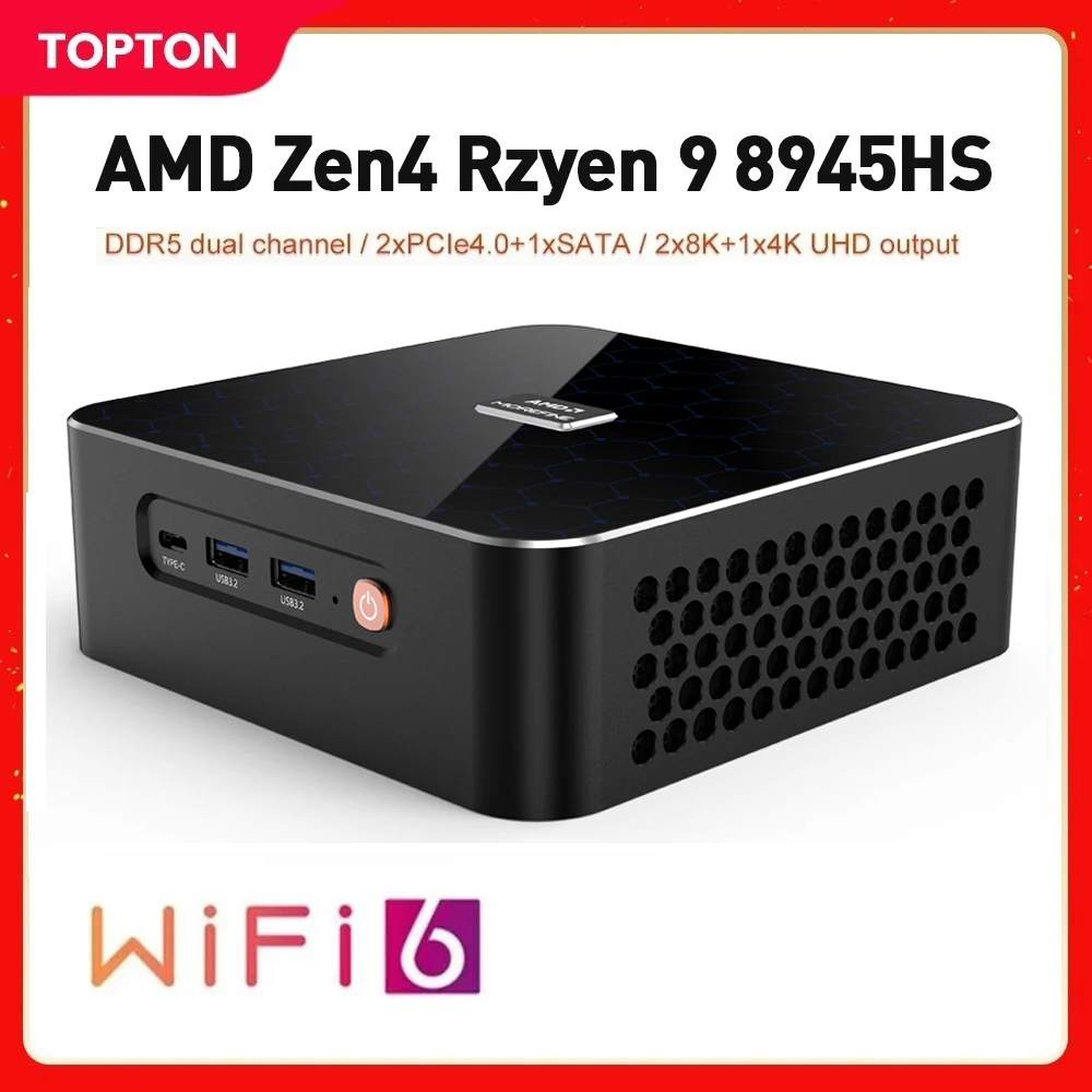 Игровой мини-ПК AMD Ryzen 9 8945HS Window 11 Pro 8C/16T 2xDDR5 2xPCIe4.0 1x Thunderbolt 3(40 Гбит/с) HDMI DP 2*2,5G LAN WiFi6 BT5.2