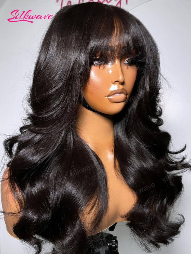 30 Inch Loose Body Wave pruik met pony, hoge dichtheid, in de aanbieding, 3x1 volledig machinaal gemaakte, lijmloze pruik van echt haar voor vrouwen