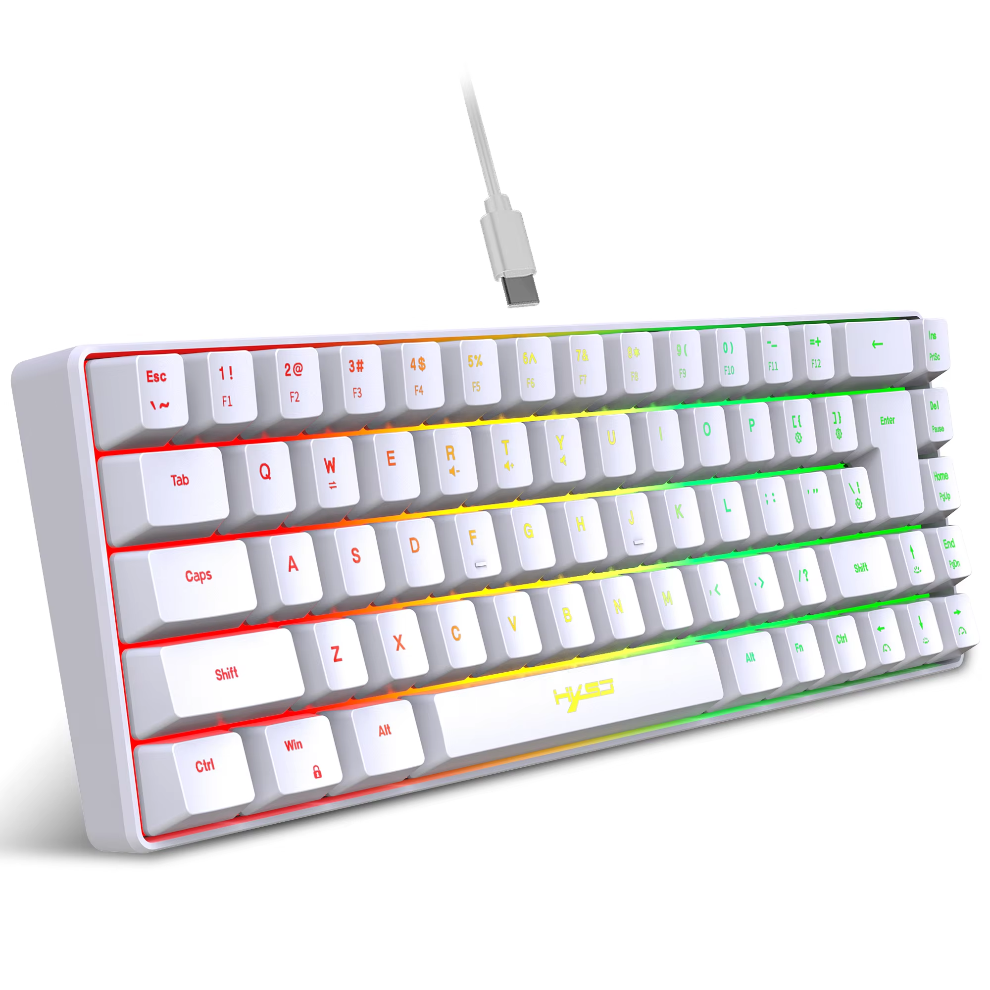 ใหม่แบบพกพาคีย์บอร์ดแบบมีสายขนาดเล็ก K61 มินิคีย์บอร์ดแบบมีสาย 61 คีย์ แฟนทอม RGB, สีดำสีขาวสีแดง สีแดง/สวิตช์สีน้ำเงิน
