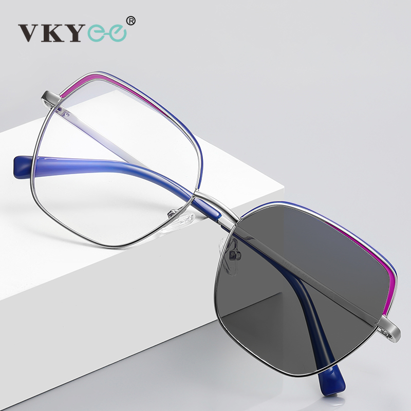 VKYEE modne okulary do czytania kocie oczy dla kobiet anty-niebieskie światło okulary komputerowe fotochromowe, dostosowywalne 3101 na receptę