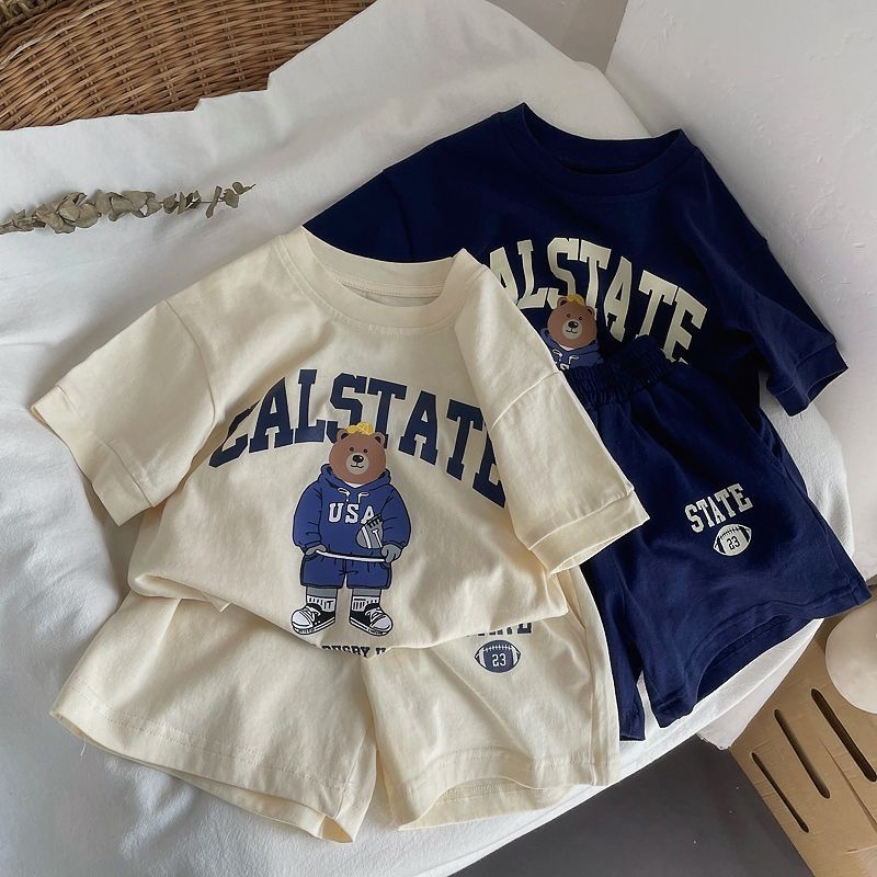 2025 Summer New Baby Short Sleeve Sport Clothes Set Cute Cartoon Print Kids Boy Girl T Shirts + Shorts 2pcs Suit Toddler Outfits