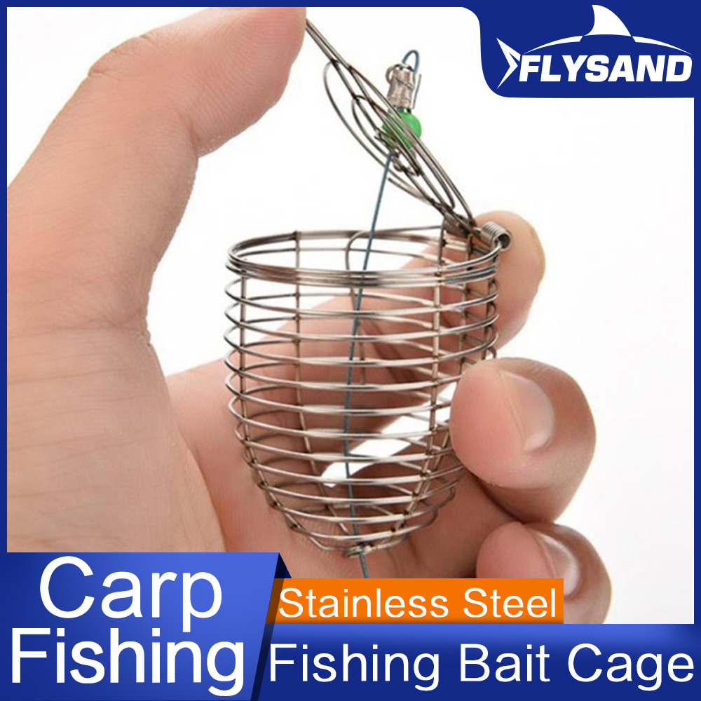 FLYSAND-jaula de pesca de acero inoxidable, soporte para alimentador de cesta, jaula para señuelos de pesca, 3 tamaños S/M/L, jaula alimentadora de pesca