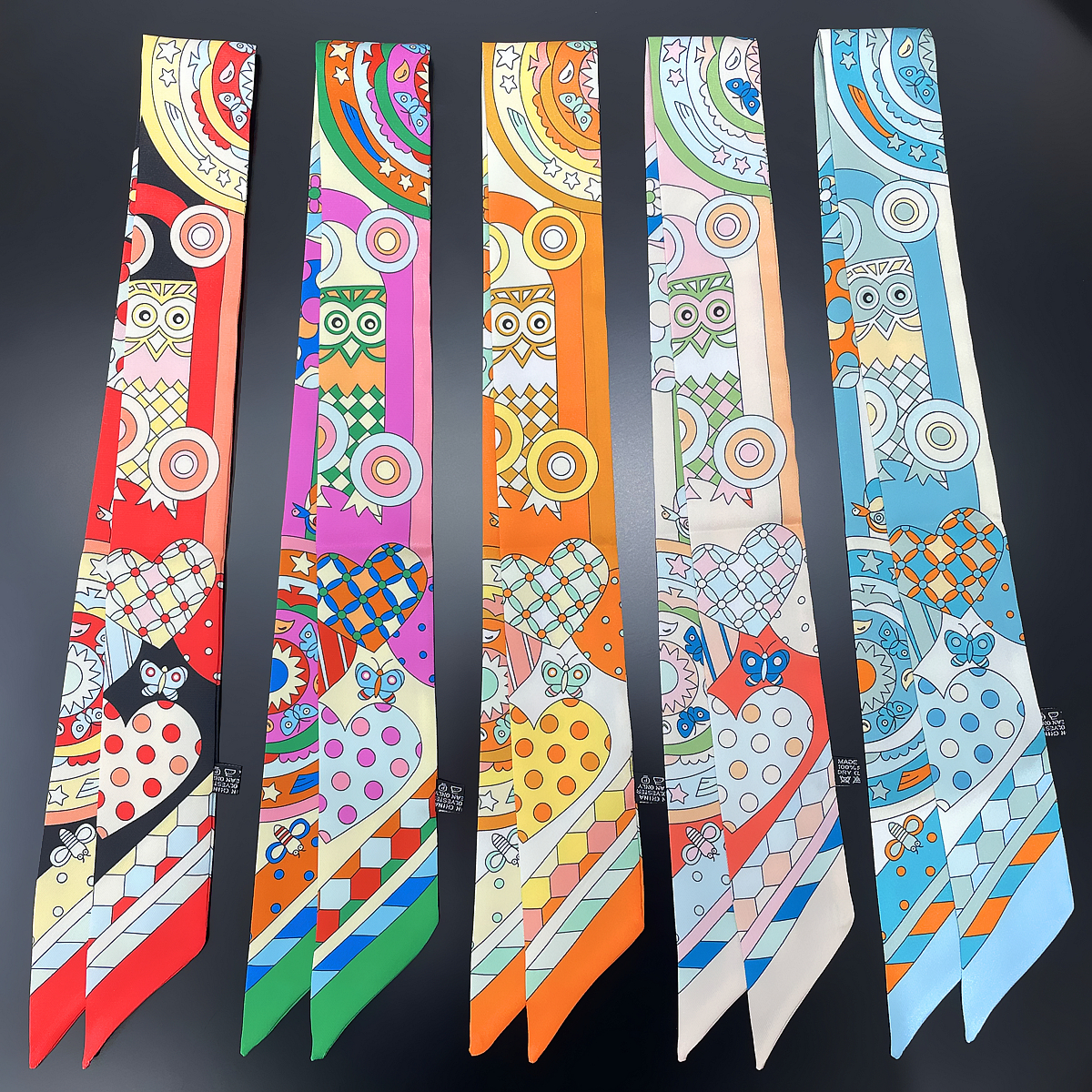 2024 novo design coruja cachecol feminino luxo lenço de seda moda cabelo bandana foulard saco magro cachecóis lenço para senhoras