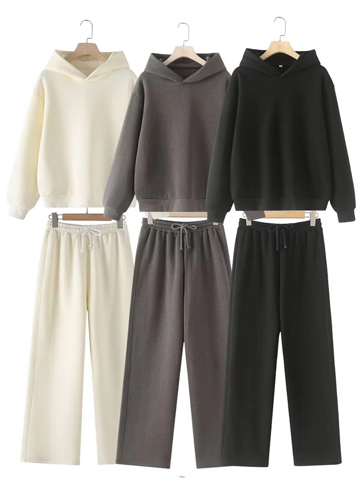HH Frauen Feste Beiläufige Sweatshirt Hose Anzug Langarm Mit Kapuze Fleece Pullover Mantel Lose Gerade Hosen Büro Dame Sets