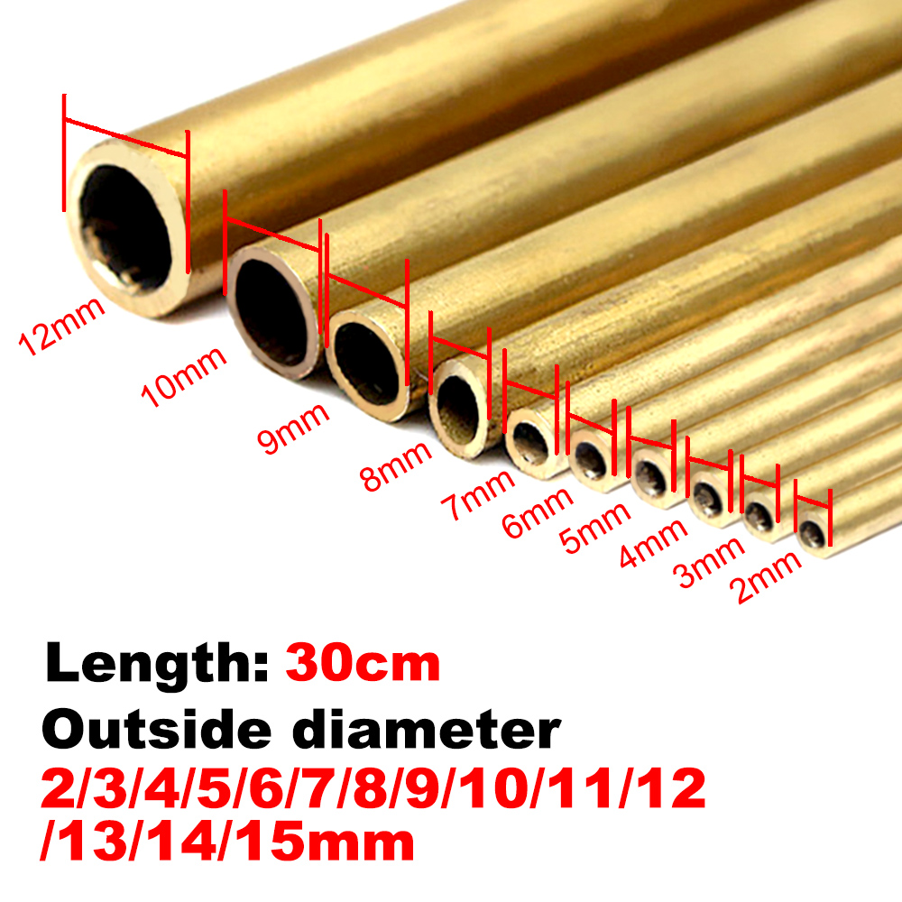 Diámetro del tubo de latón 2/3/4/5/6/7/8/9/10/11/12/13/14/15mm de longitud 300mm 0,5mm tubo redondo varilla de latón herramienta de corte de modelismo