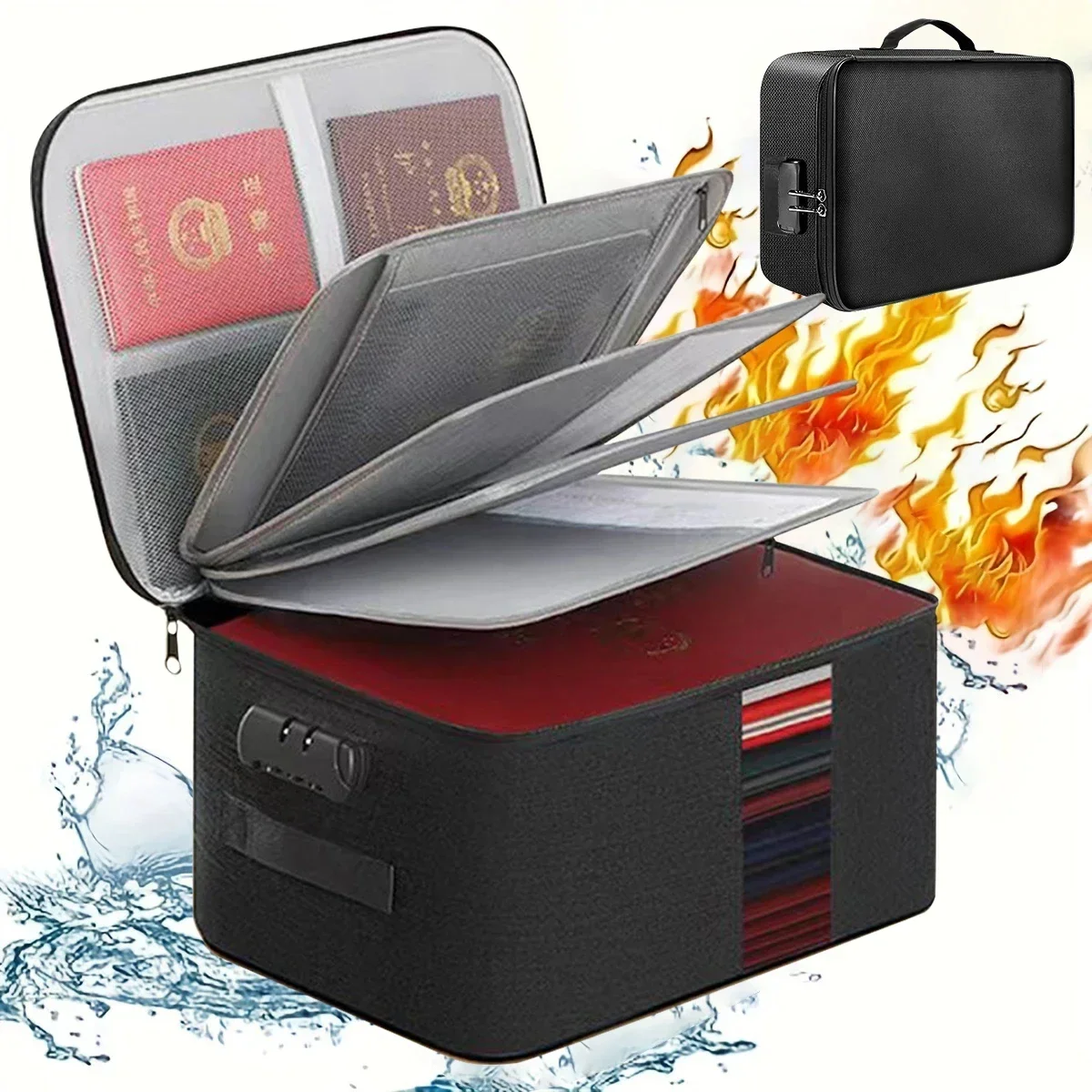 High Capacity Document Passport Bag 3/5 Layers Oxford with Lock Document Organizer Case Large Space for A4 Folders Certificates