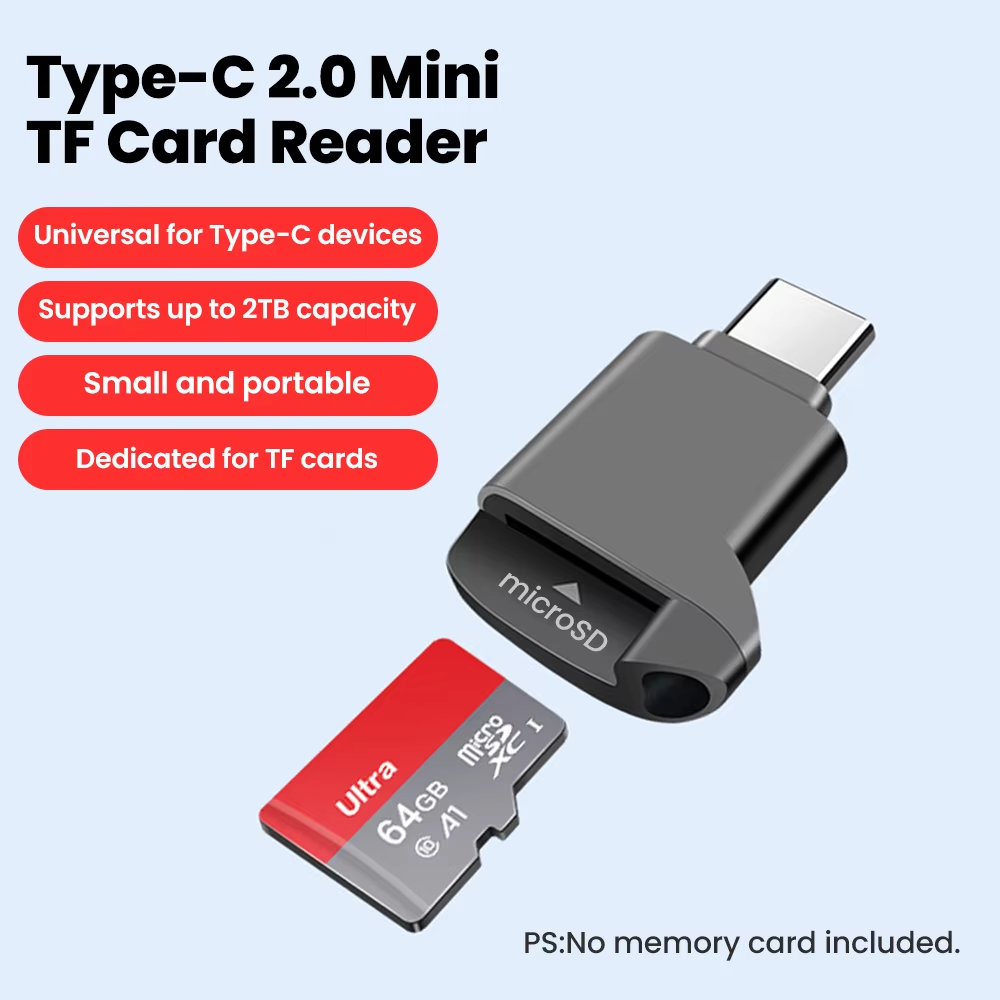 Typ-C 2.0 Mini TF-Kartenleser Externer Speicher Schwarz Ausziehbar für Memory Stick USB C 2.0 Für iPhone 17 16 Mini TF-Kartenleser