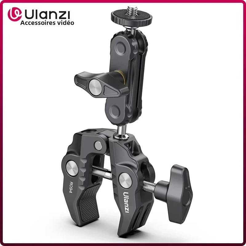 Ulanzi R094 Super pince en métal avec Double rotule pince à bras magique avec trou de 1/4 "3/8" pour moniteur d'appareil photo reflex numérique support de micro léger