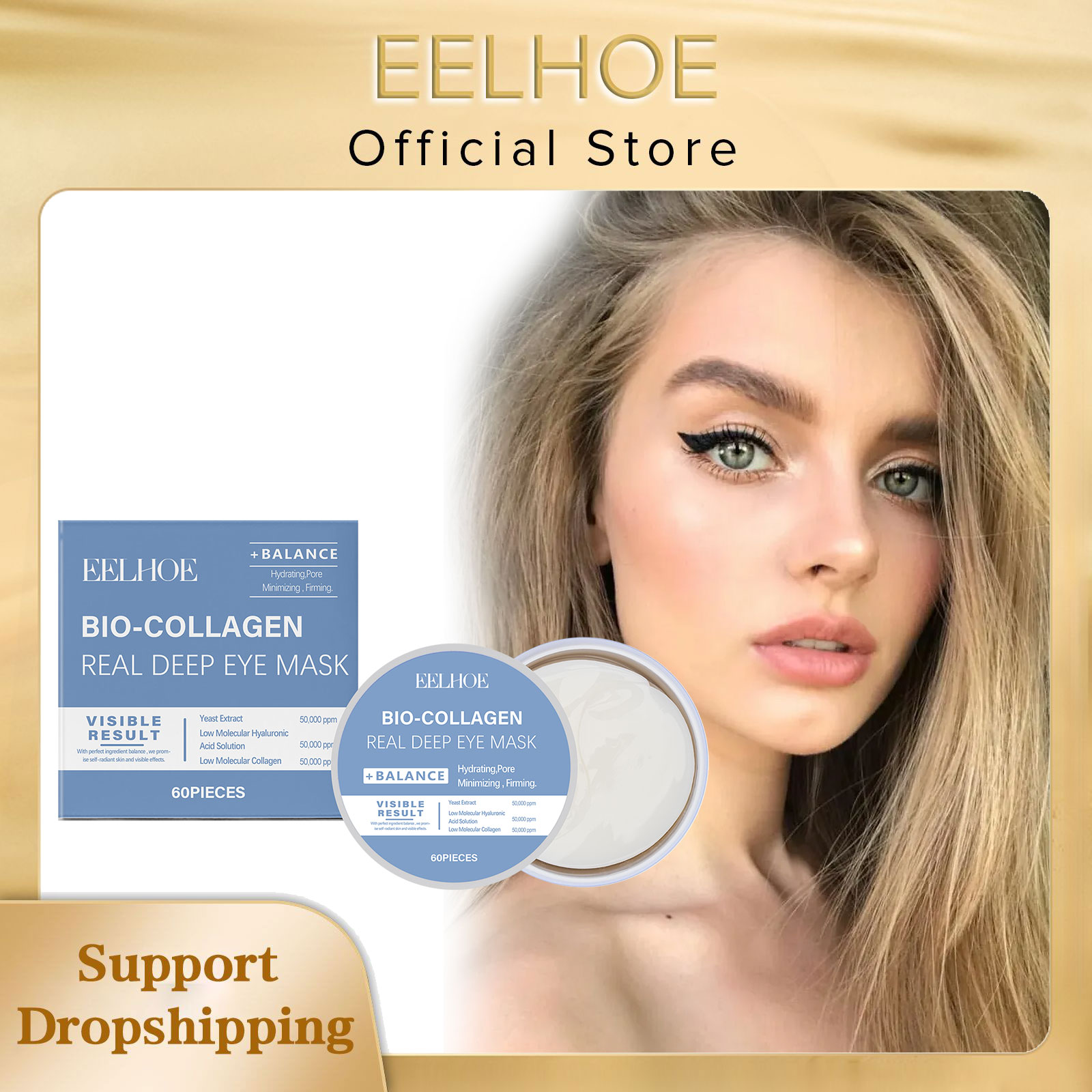 EELHOE Bio Collagen Eye Mask for Dark Circles Removal Under Eye Bag Remover Hyaluronic Acid Repair Skin Moisturizing Eye Patches