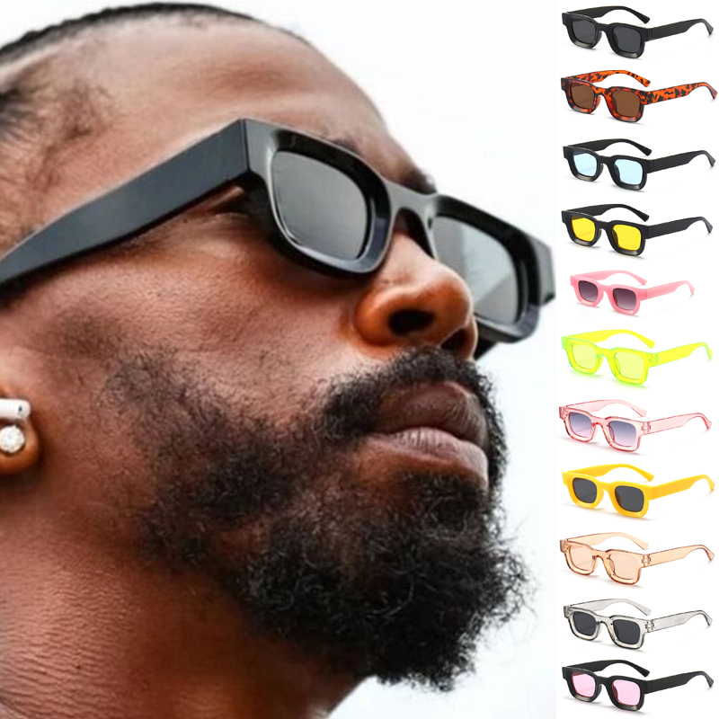 Óculos de sol pequenos retângulo grosso quadro quadrado óculos de sol masculino preto azul senhoras óculos de sol uv400 unisex