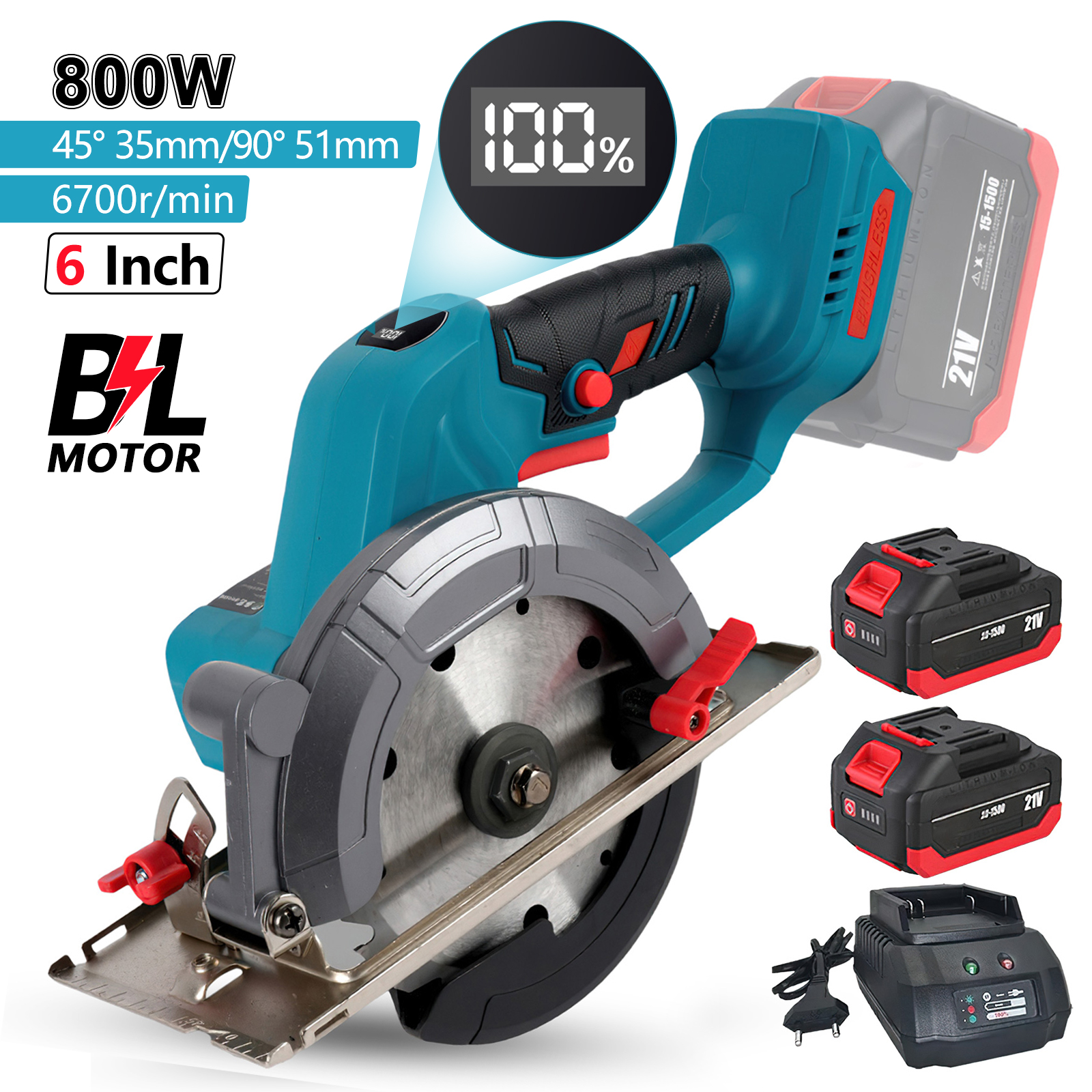 6 Zoll 6700 U/min Bürstenlose Kreissäge Kompakte elektrische Säge Holz Metall Keramikfliesen Schneidemaschine Elektrowerkzeug für Makita 18V Akku