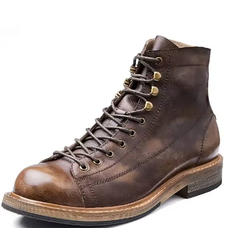 Yeties estilo britânico rebite couro genuíno dos homens retro tornozelo curto equitação botas equestres inverno pelúcia sapatos vintage
