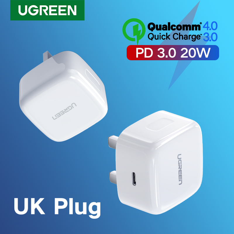UGREEN-Chargeur rapide USB Type C, Charge rapide 4.0, 3.0, QC PD, 20W, iPhone 15, 14, 13, Pro, Xiaomi Phone PD Charger, UK Plug