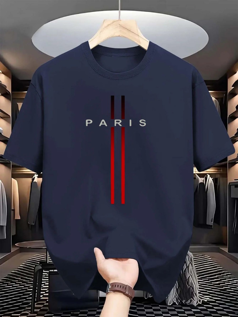 Herren-T-Shirt aus neuem Polyestergewebe, bequem und atmungsaktiv, Rundhalsausschnitt, mit Paris-Schriftzug, Outdoor-Freizeitoberteil
