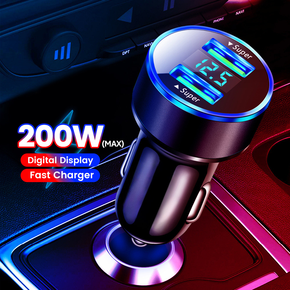 200W Dual USB Car Charger ไฟแช็ก Fast CHARGING ดิจิตอลจอแสดงผลอะแดปเตอร์ชาร์จโทรศัพท์สําหรับ iPhone Huawei Xiaomi Samsung