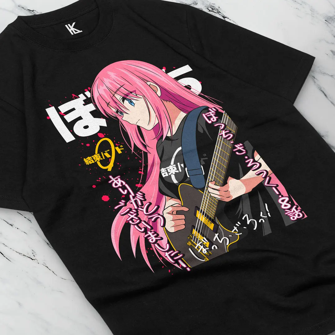BOCCHI ROCK! Koszulki Gotoh Hitori Anime Casual unisex czarne koszulki z krótkim rękawem bawełniane