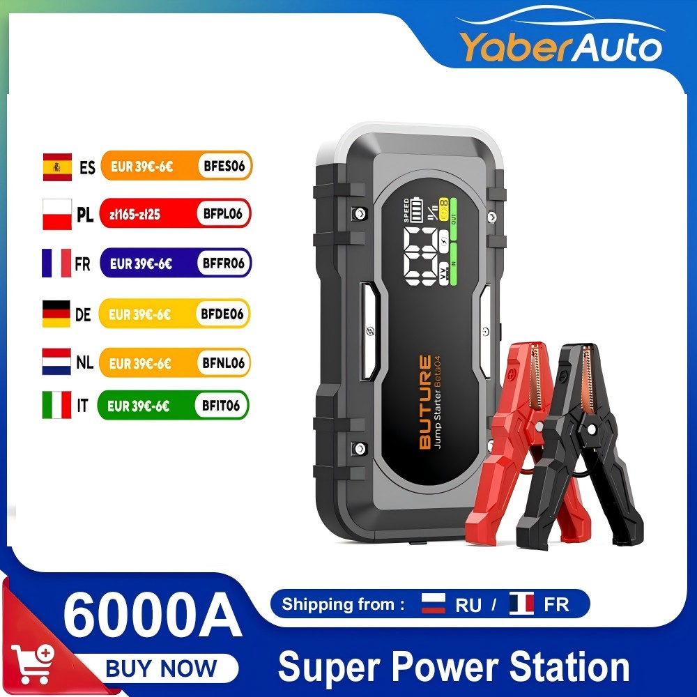 BUTURE Power Bank 6000A arrancador de batería cargador portátil refuerzo de coche 12V dispositivo de arranque automático arrancador de batería de coche de emergencia